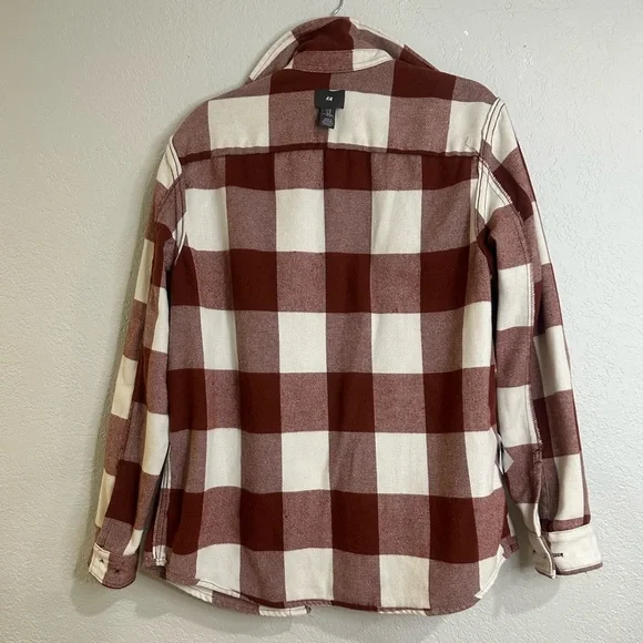 H&M Men’s Rust Burgundy Plaid Flannel Shacket Shirt Jacket Size M - Picture 10 of 12